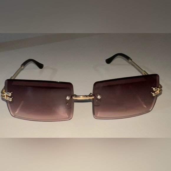Accessories - Retro Rimless Rectangular Amber Sunglasses